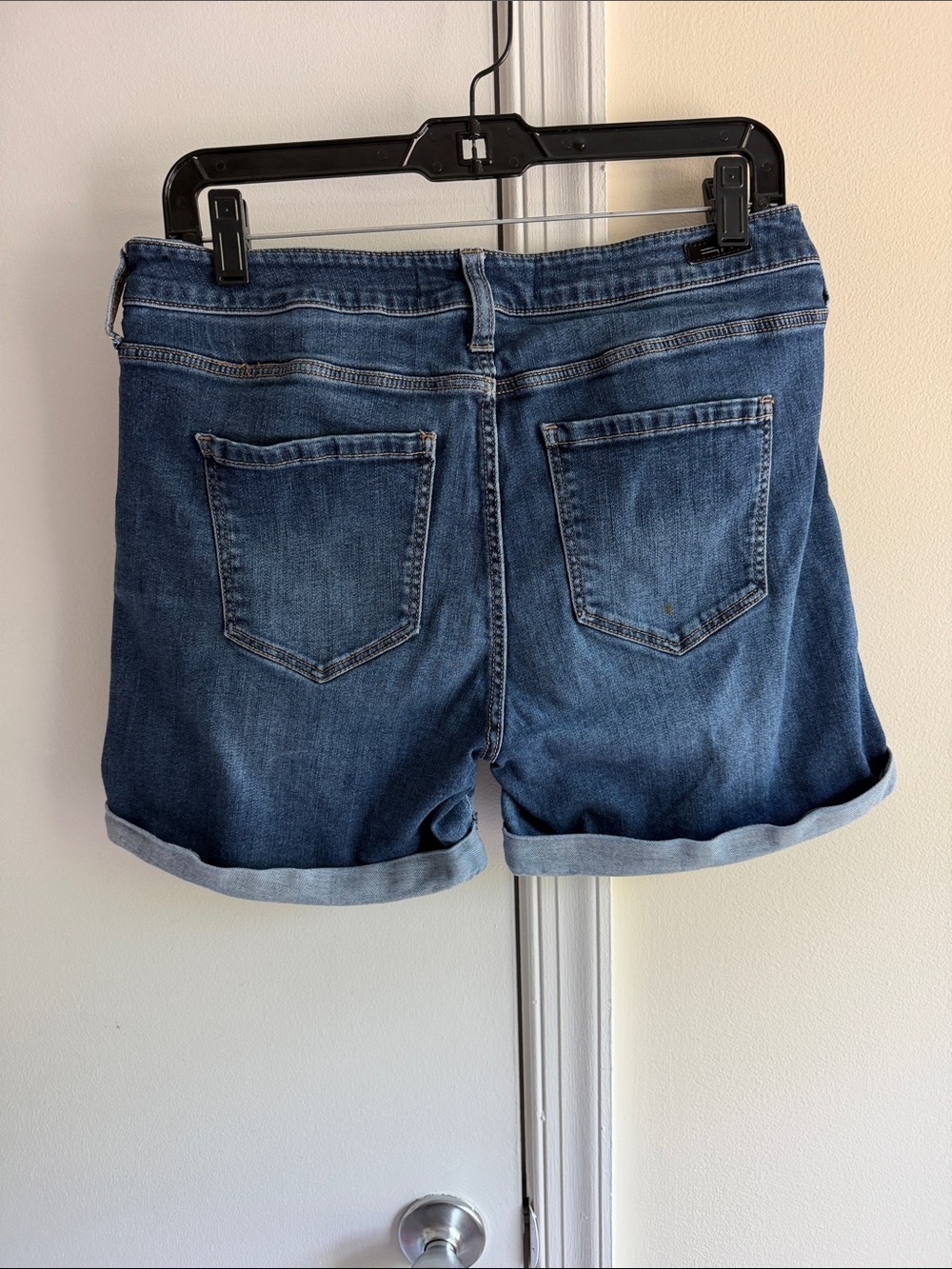 Liverpool Dark Indigo Distressed Roll-Hem Jean Shorts - Picture 4 of 5